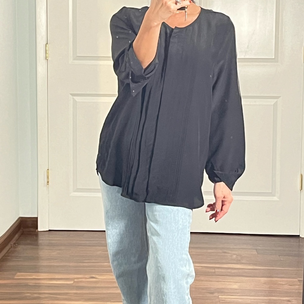 Joie 100% silk black peasant blouse top size M - Picture 5 of 11